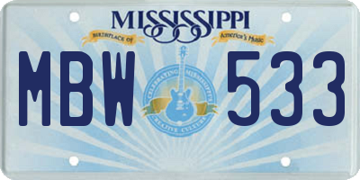 MS license plate MBW533