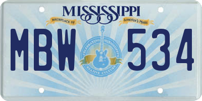 MS license plate MBW534