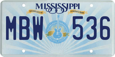 MS license plate MBW536