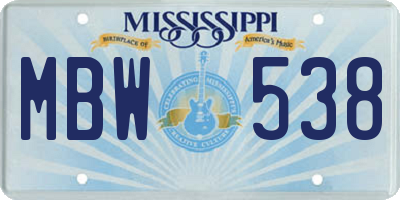 MS license plate MBW538
