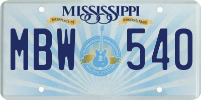 MS license plate MBW540