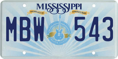 MS license plate MBW543