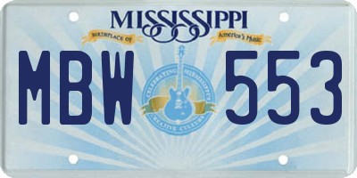 MS license plate MBW553