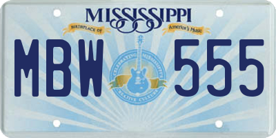MS license plate MBW555