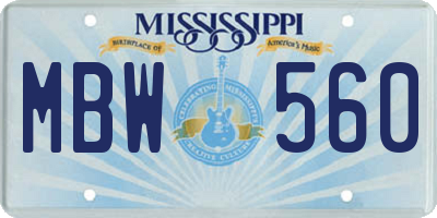 MS license plate MBW560