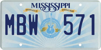 MS license plate MBW571