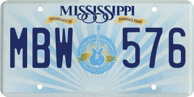 MS license plate MBW576
