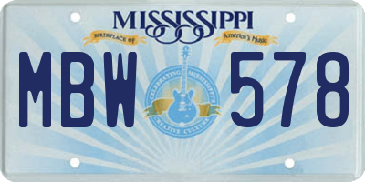 MS license plate MBW578