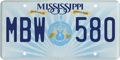 MS license plate MBW580