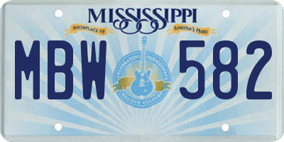 MS license plate MBW582
