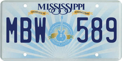 MS license plate MBW589