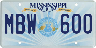 MS license plate MBW600