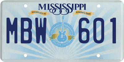 MS license plate MBW601