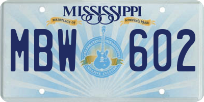 MS license plate MBW602