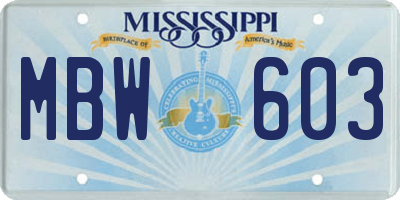 MS license plate MBW603