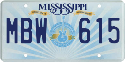 MS license plate MBW615