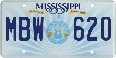 MS license plate MBW620