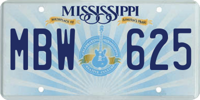 MS license plate MBW625