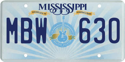 MS license plate MBW630
