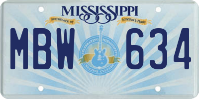 MS license plate MBW634