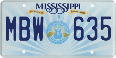 MS license plate MBW635
