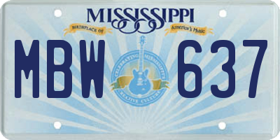 MS license plate MBW637