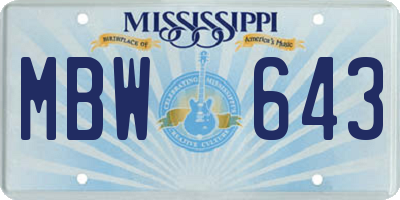 MS license plate MBW643