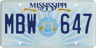 MS license plate MBW647