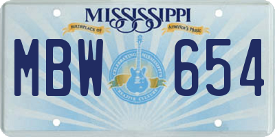 MS license plate MBW654