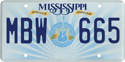 MS license plate MBW665
