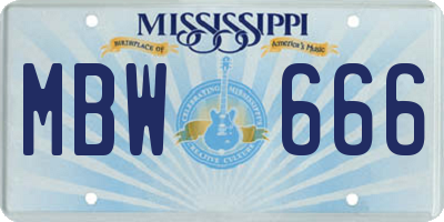 MS license plate MBW666