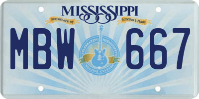 MS license plate MBW667