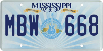 MS license plate MBW668