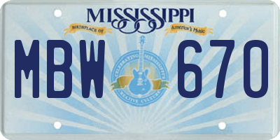 MS license plate MBW670