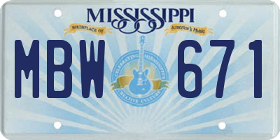 MS license plate MBW671
