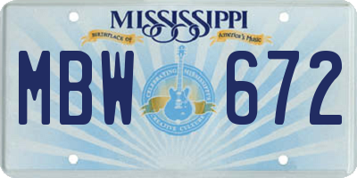 MS license plate MBW672