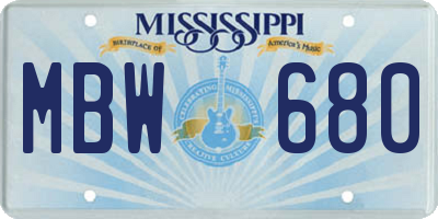 MS license plate MBW680