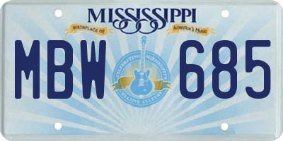 MS license plate MBW685