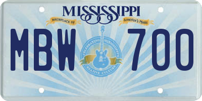 MS license plate MBW700