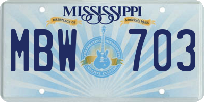 MS license plate MBW703
