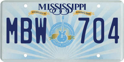 MS license plate MBW704