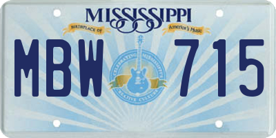 MS license plate MBW715