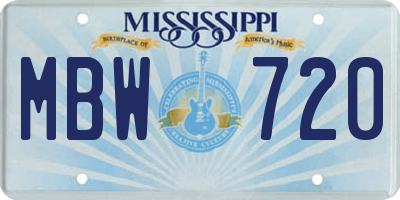 MS license plate MBW720