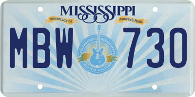 MS license plate MBW730