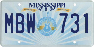 MS license plate MBW731