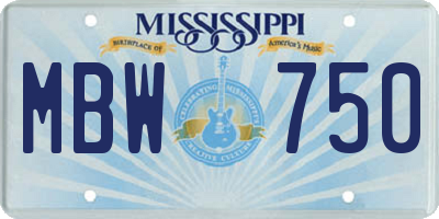 MS license plate MBW750