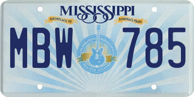 MS license plate MBW785