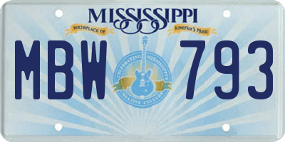 MS license plate MBW793