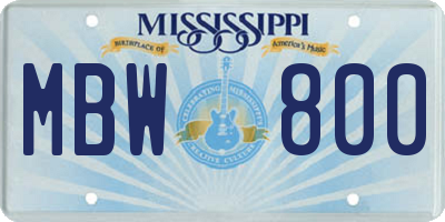 MS license plate MBW800
