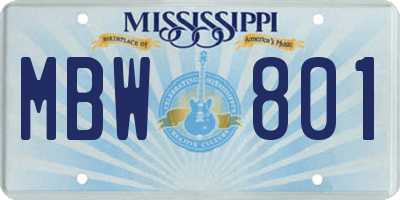 MS license plate MBW801